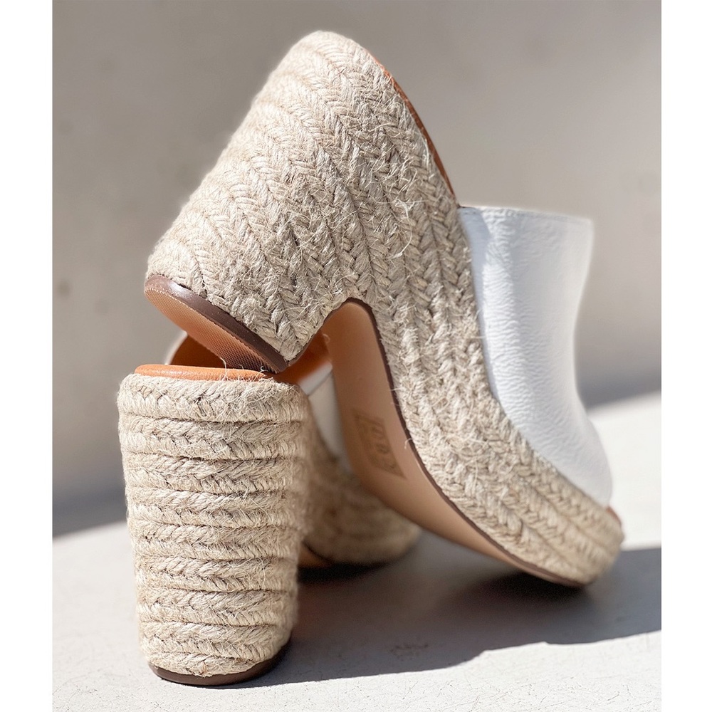 NEW White Faux Leather Espadrille Chunky
Platform Wedge Slip On Slides Sandals - Picture 5 of 14